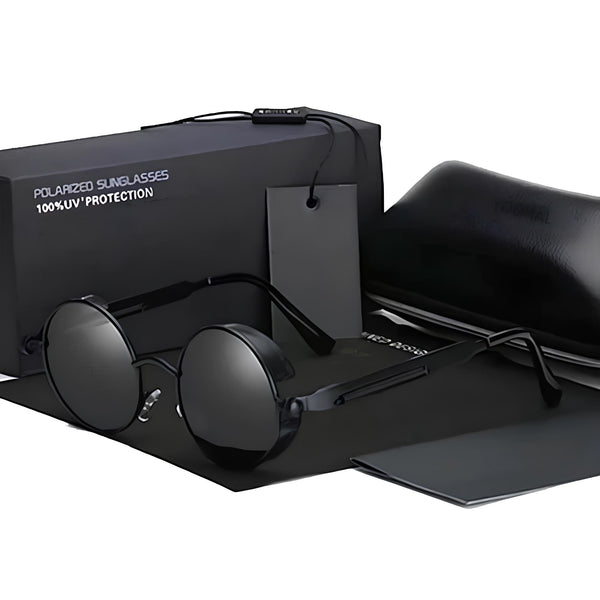 Retro Round Metal HD Polarized Steampunk Sunglasses