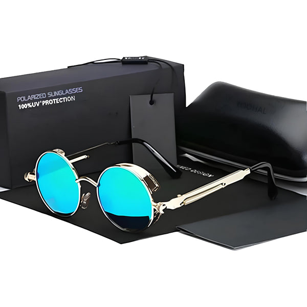 Retro Round Metal HD Polarized Steampunk Sunglasses