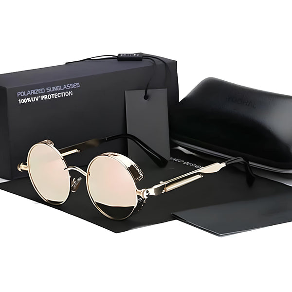 Retro Round Metal HD Polarized Steampunk Sunglasses