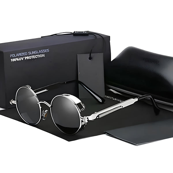 Retro Round Metal HD Polarized Steampunk Sunglasses
