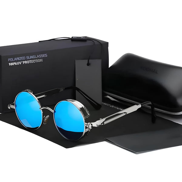 Retro Round Metal HD Polarized Steampunk Sunglasses