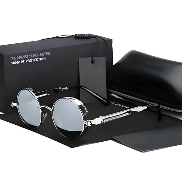 Retro Round Metal HD Polarized Steampunk Sunglasses