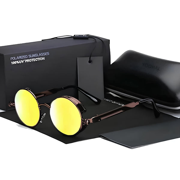 Retro Round Metal HD Polarized Steampunk Sunglasses