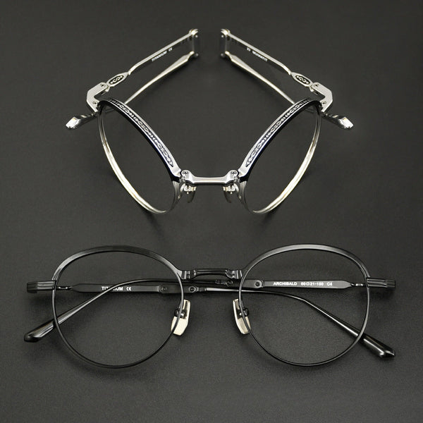 Ngo Vintage Round Titanium Foldable Eyeglasses Frame