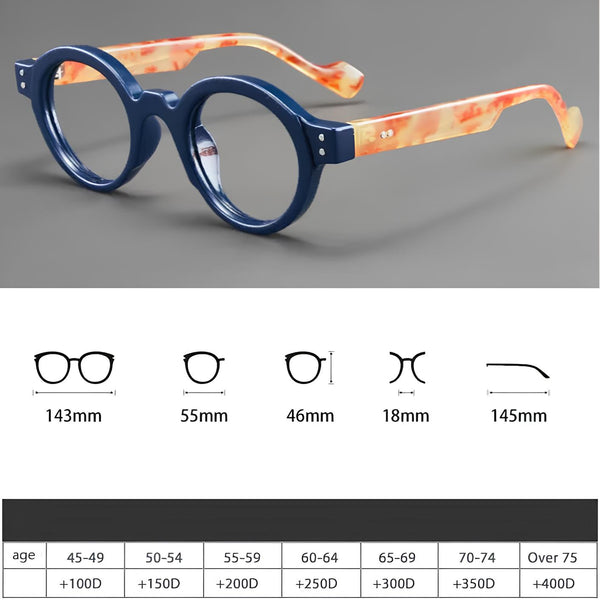 Vintage Retro Round Acetate Optical Glasses Hyperopia Anti-Blue Light Reading Glasses - CML2501