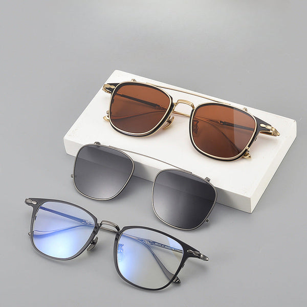 Chi Titanium Vintage Eyeglasses Frame With Sunglasses Clips