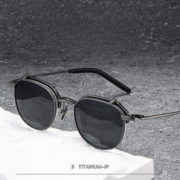 Zow Titanium Business Glasses Frame With Flip-top Sunglasses Clips