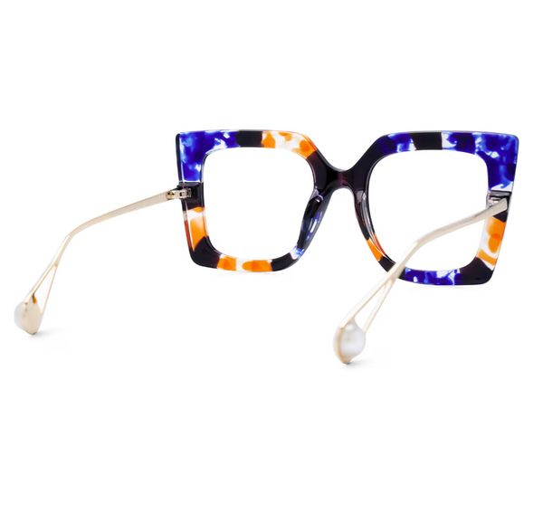 Square Blue Floral Eyeglasses