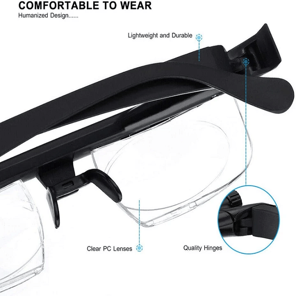Adjustable Focus Reading Glasses for Near & Far Vision | -6.00 to +3.00 Diopters