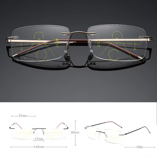 Frameless Ultra-Light Multifocal Progressive Square Anti-Blue Light Reading Glasses
