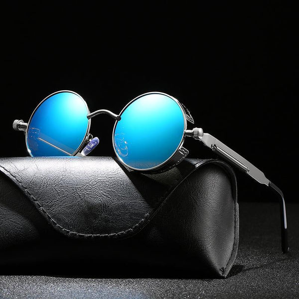 Retro Round Metal HD Polarized Steampunk Sunglasses