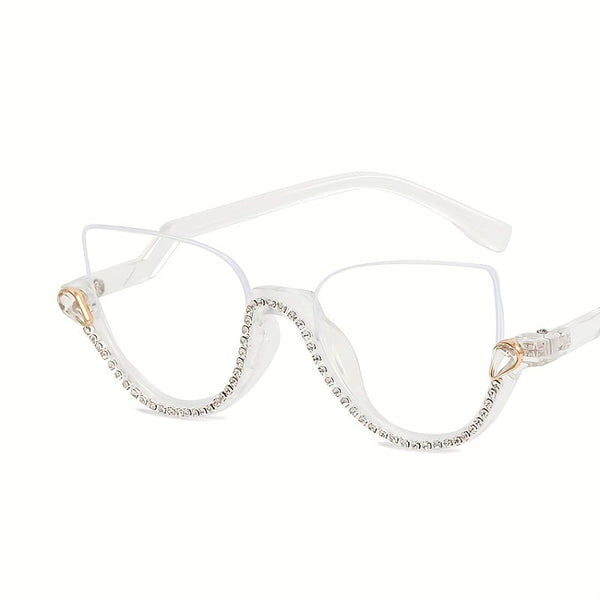 Women's Cat Eye Rhinestone Decoration Half Frame Presbyopia Glasses