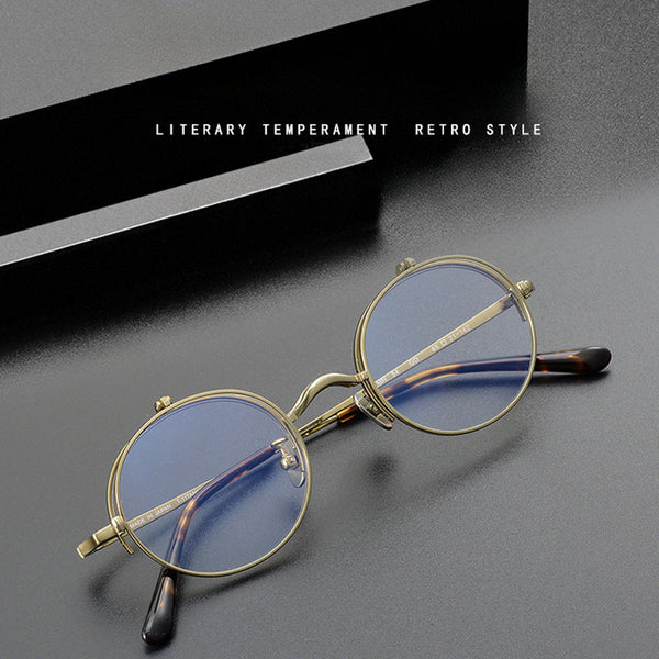 Harley Retro Round Titanium Flip-up Glasses Frame