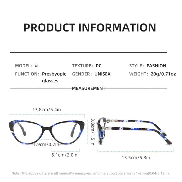 Women's Ladies Fashionable Cat Eye Zoom Hd Anti-Blue Light Reading Glasses