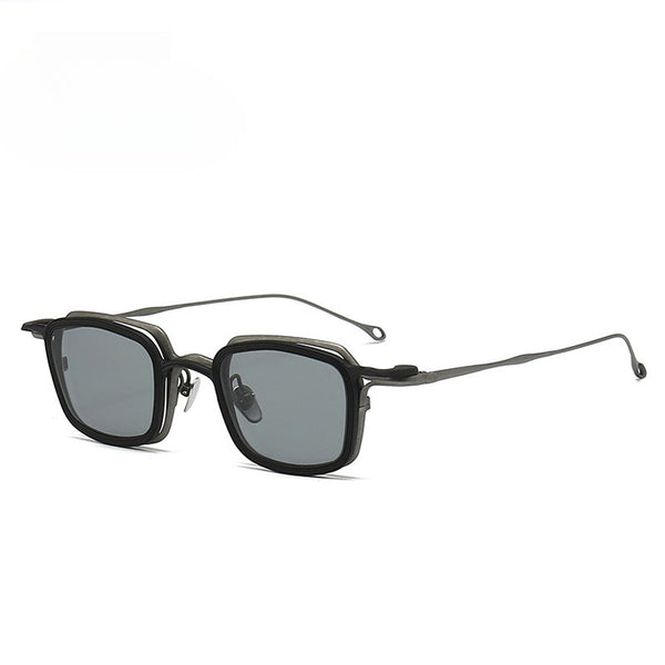Ewa Square Titanium Glasses Frame With Magnetic Sunglasses Clips
