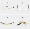 Natural Crystal Stone Clear Real Glass Lens Titanium Folding Reading Glasses (FREE BOX) - CML1058