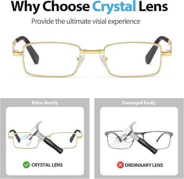 Natural Crystal Stone Clear Real Glass Lens Titanium Folding Reading Glasses (FREE BOX) - CML1058