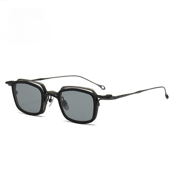 Ewa Square Titanium Glasses Frame With Magnetic Sunglasses Clips