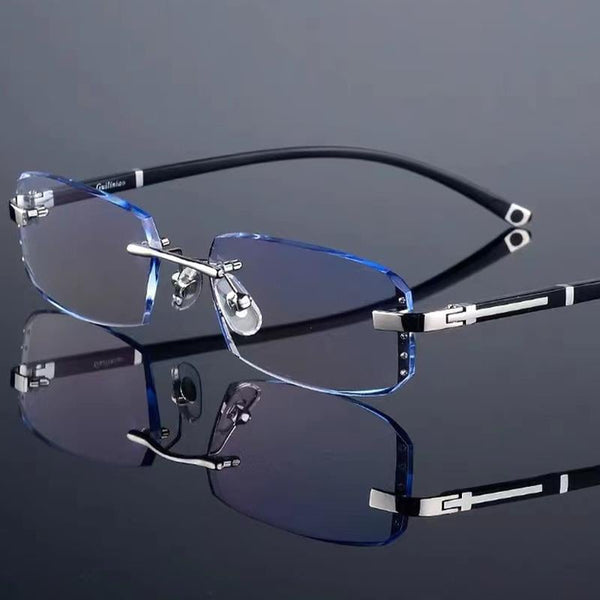 Fashion Diamond Cut Rimless Blue Light Reading Glasses