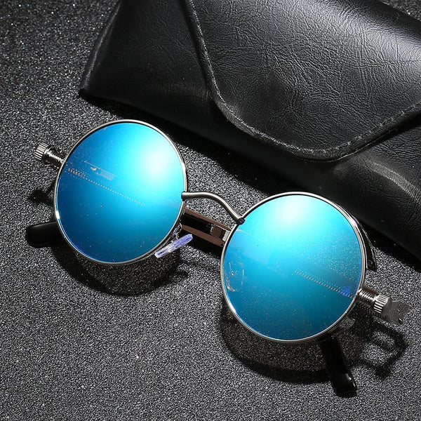 Retro Round Metal HD Polarized Steampunk Sunglasses