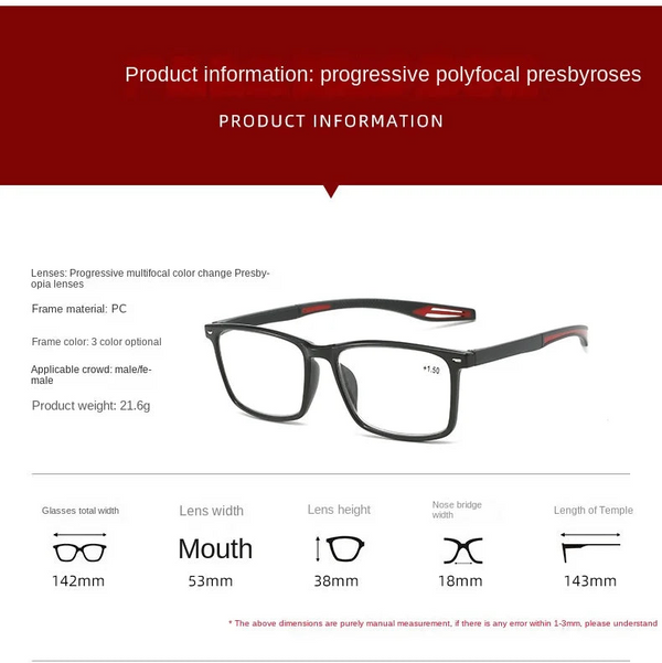 Ultra-Light Multifocal Photochromic Progressive Anti-Blue Light Reading Glasses-CML030-1