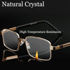 Natural Crystal Stone Clear Real Glass Lens Titanium Folding Reading Glasses (FREE BOX) - CML1058
