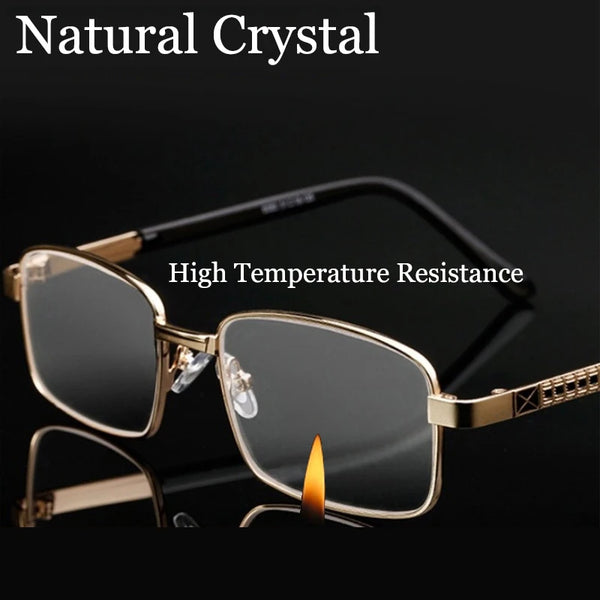Natural Crystal Stone Clear Real Glass Lens Titanium Folding Reading Glasses (FREE BOX) - CML1058