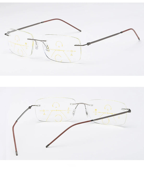 Frameless Ultra-Light Multifocal Progressive Square Anti-Blue Light Reading Glasses