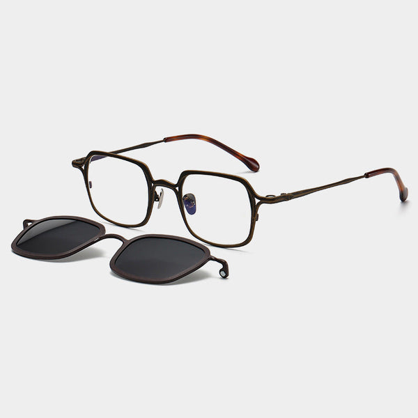 Chez Square Titanium Glasses Frame With Magnetic Sunglasses Clips