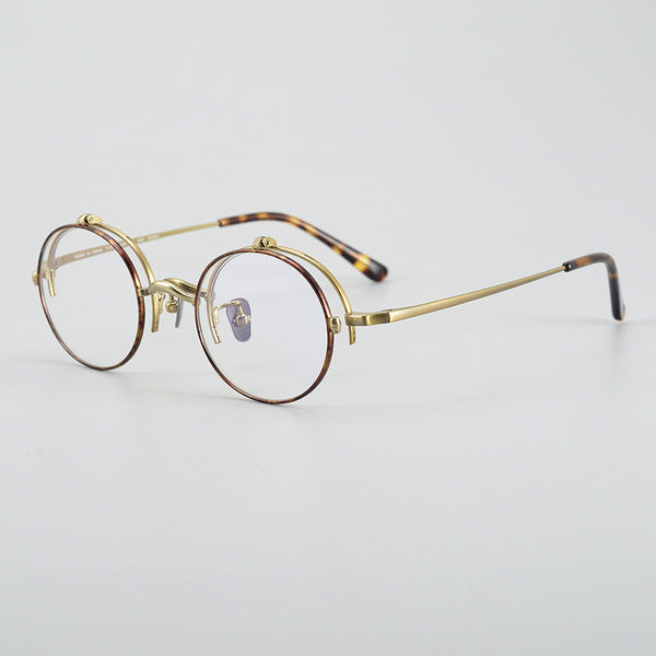 Harley Retro Round Titanium Flip-up Glasses Frame
