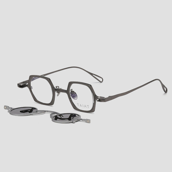 Hal Titanium Vintage Eyeglasses Frame With Sunglasses Clips