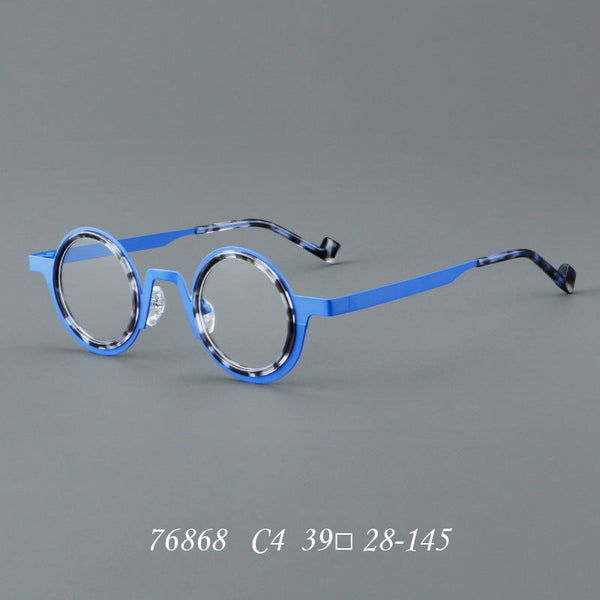 Titanium round frame plate glasses 76868
