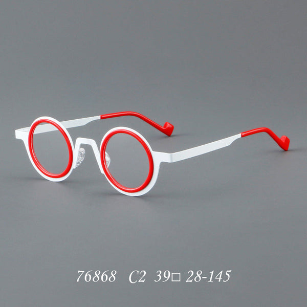 Titanium round frame plate glasses 76868
