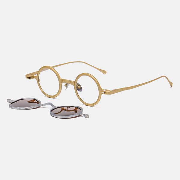 Zev Round Titanium Glasses Frame With Magnetic Sunglasses Clips