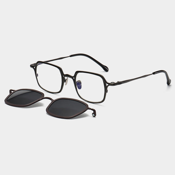 Chez Square Titanium Glasses Frame With Magnetic Sunglasses Clips