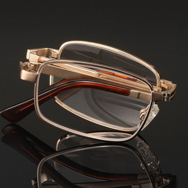 Natural Crystal Stone Clear Real Glass Lens Titanium Folding Reading Glasses (FREE BOX) - CML1058
