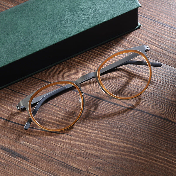 Leander Titanium Vintage Round Eyeglasses Frames 9704