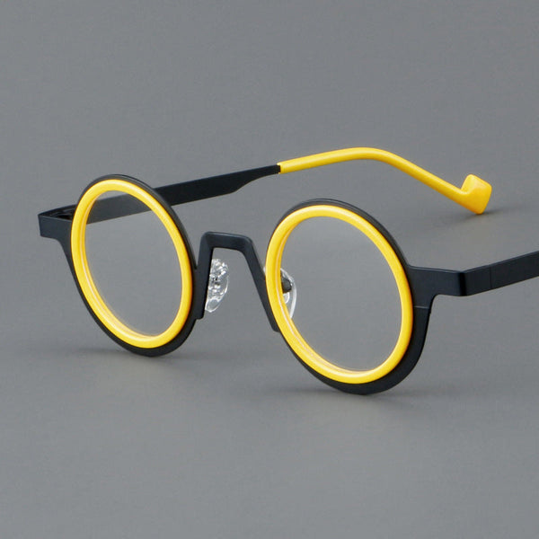 Titanium round frame plate glasses 76868
