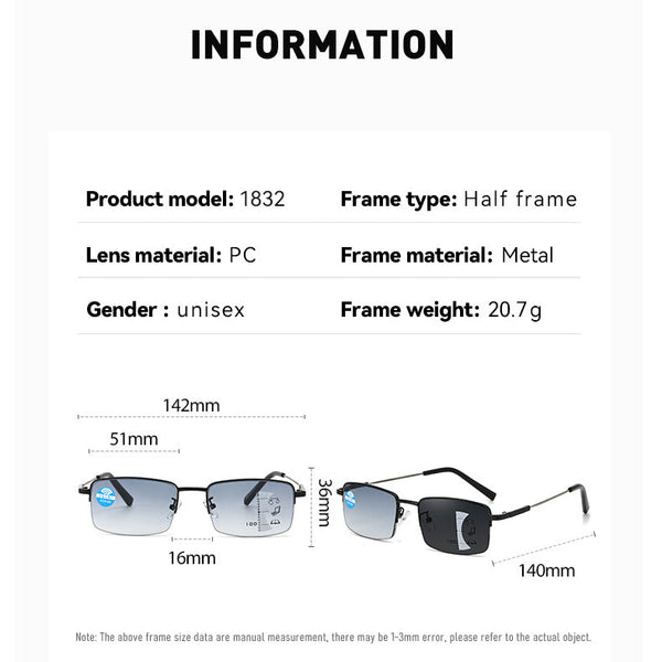 Ultra- Light Titanium Tinted Photochromic Multifocal Progressive Reading Glasses - CML1832