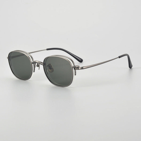 Burwell Titanium Vintage Eyeglasses Frame With Sunglasses Clips