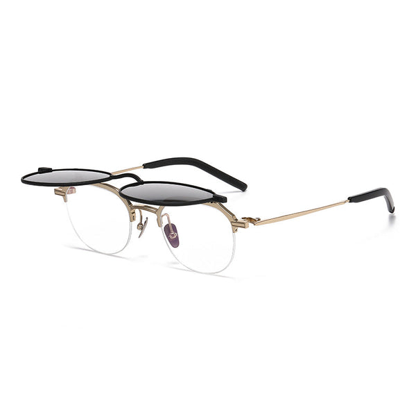 Zow Titanium Business Glasses Frame With Flip-top Sunglasses Clips