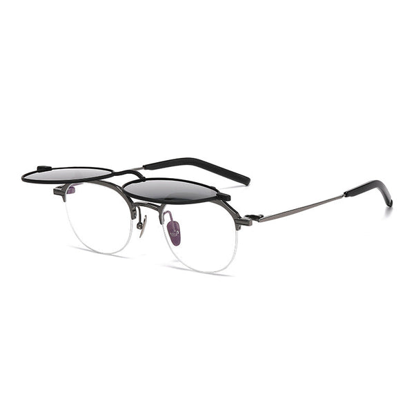 Zow Titanium Business Glasses Frame With Flip-top Sunglasses Clips