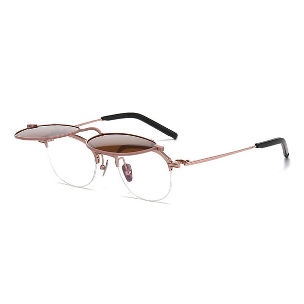 Zow Titanium Business Glasses Frame With Flip-top Sunglasses Clips