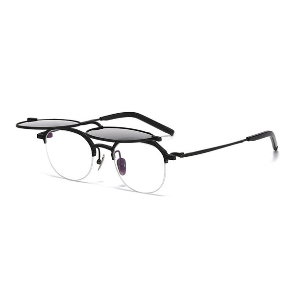 Zow Titanium Business Glasses Frame With Flip-top Sunglasses Clips