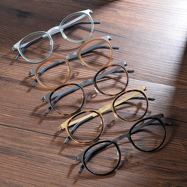 Leander Titanium Vintage Round Eyeglasses Frames 9704