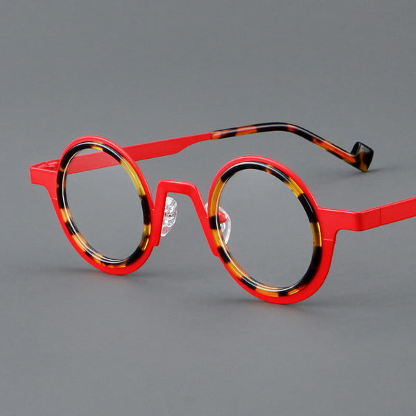 Titanium round frame plate glasses 76868