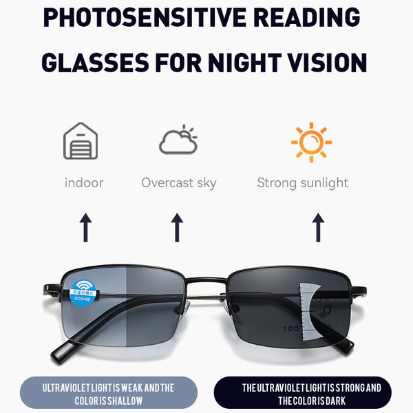 Ultra- Light Titanium Tinted Photochromic Multifocal Progressive Reading Glasses - CML1832