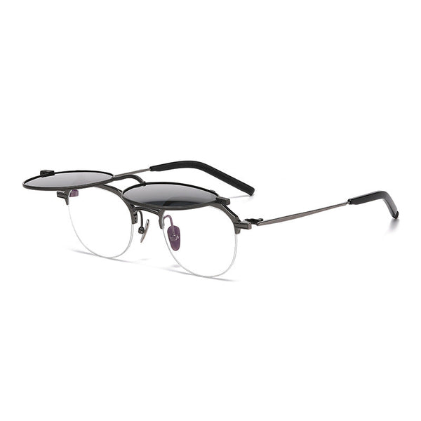 Zow Titanium Business Glasses Frame With Flip-top Sunglasses Clips