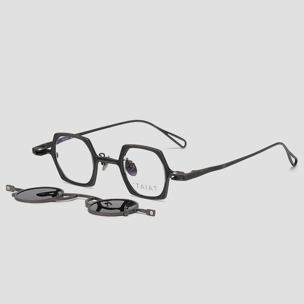Hal Titanium Vintage Eyeglasses Frame With Sunglasses Clips