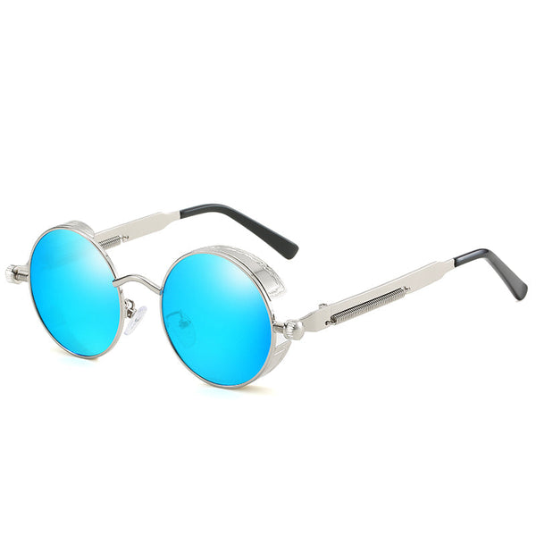 Retro Round Metal HD Polarized Steampunk Sunglasses